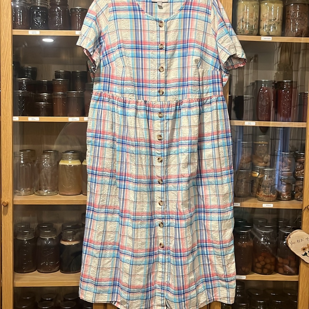 Plaid Button-Down Dress 100% Cotton